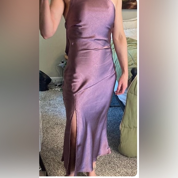 NWOT Sexy Satin Backless Halter Elegant Cowl Back Slit Cocktail Dress Evening - Picture 6 of 6